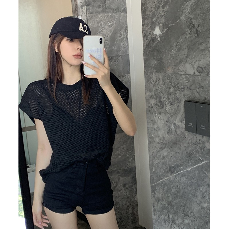 Áo lưới đi biển cộc tay oversize Quảng Châu