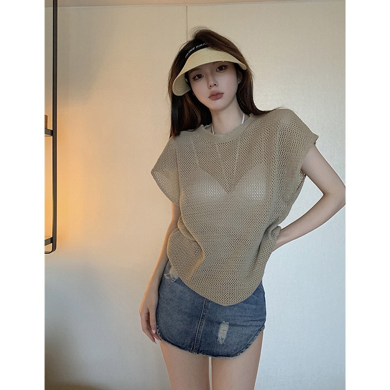 Áo lưới đi biển cộc tay oversize Quảng Châu