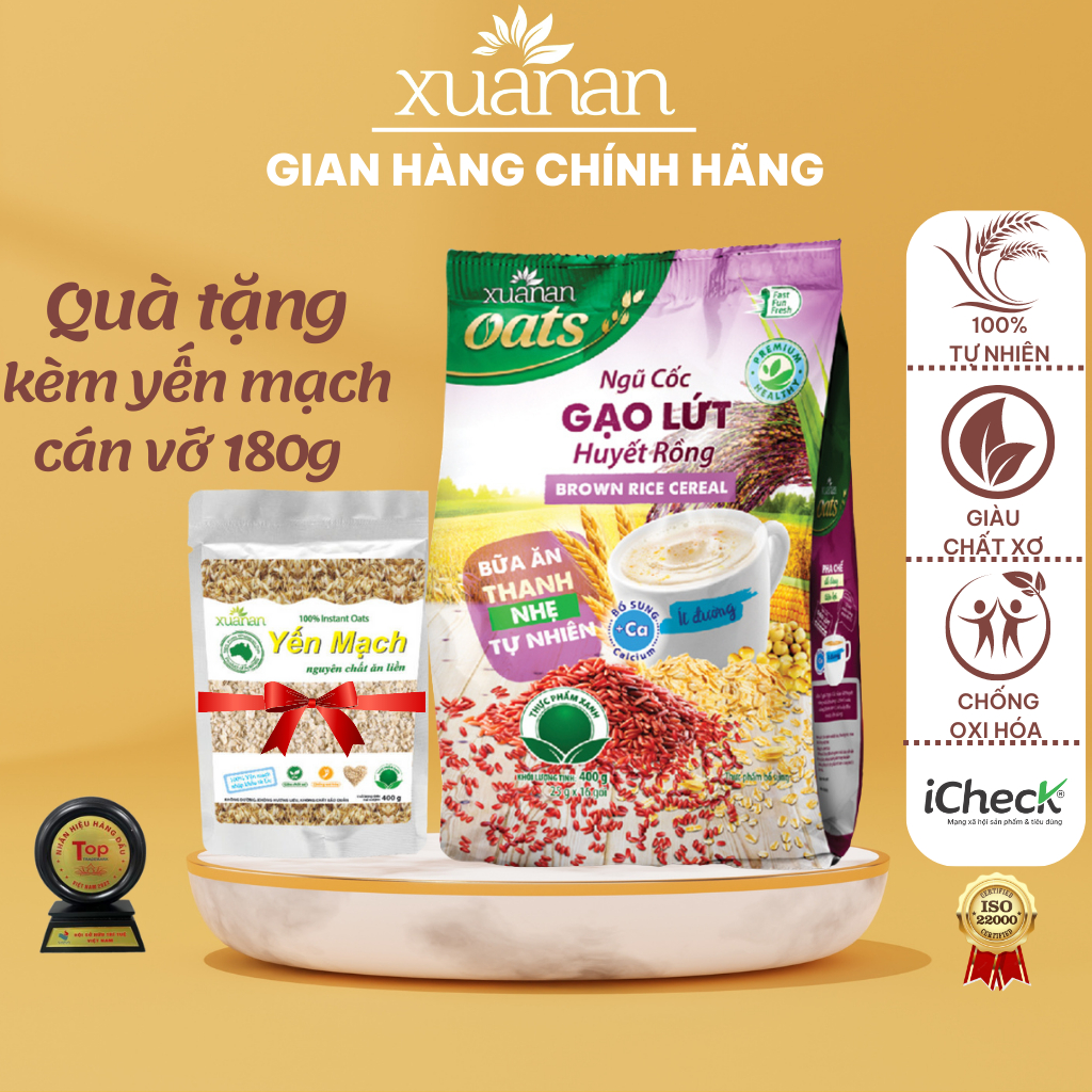 Ngũ cốc dinh dưỡng gạo lứt huyết rồng ăn sáng giúp giảm cân lợi sữa XUÂN AN túi 400g
