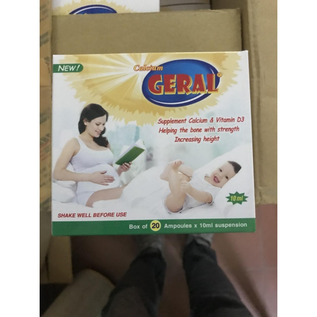 Calcium Geral bổ sung calci, vitamin D, giúp trẻ hết còi xương, tăng chiều cao, ngừa loãng xương người lớn( hộp 20 ống)