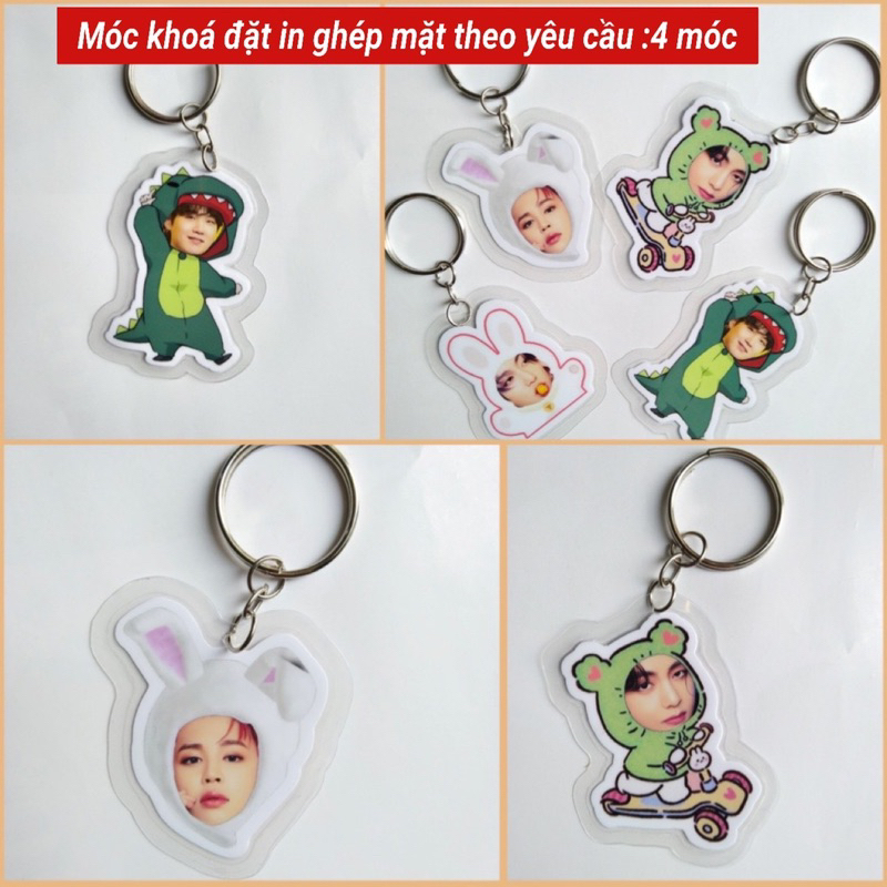 Móc khoá ghép mặt gấu 4 cái khác nhau in theo yêu cầu/ Móc khoá treo gấu ghép mặt cute