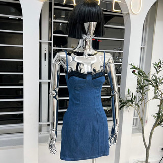 Đầm hai dây viền ren ngực TKCC Bageo
