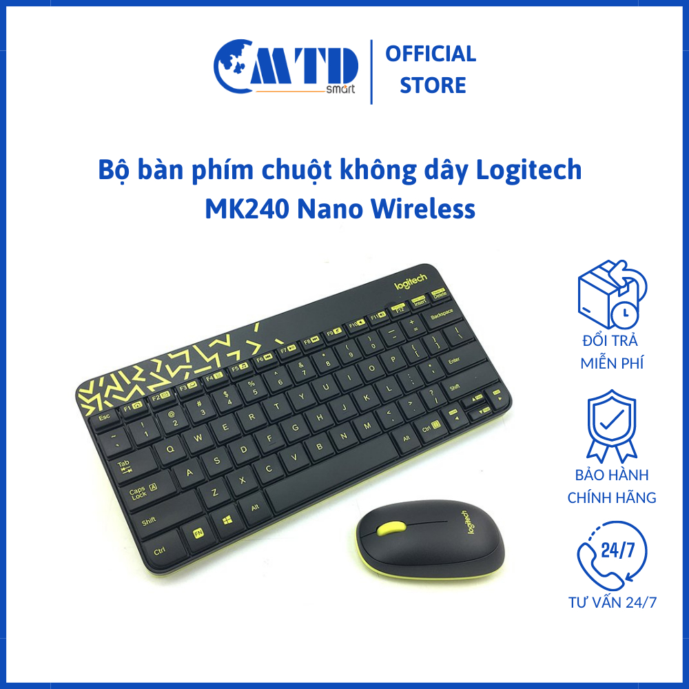 Bộ bàn phím chuột không dây Logitech MK240 Nano Wireless – Bảo hành 12 Tháng