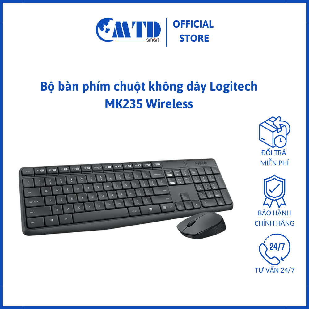 Bộ bàn phím chuột không dây Logitech MK235 Wireless – Bảo hành 12 Tháng