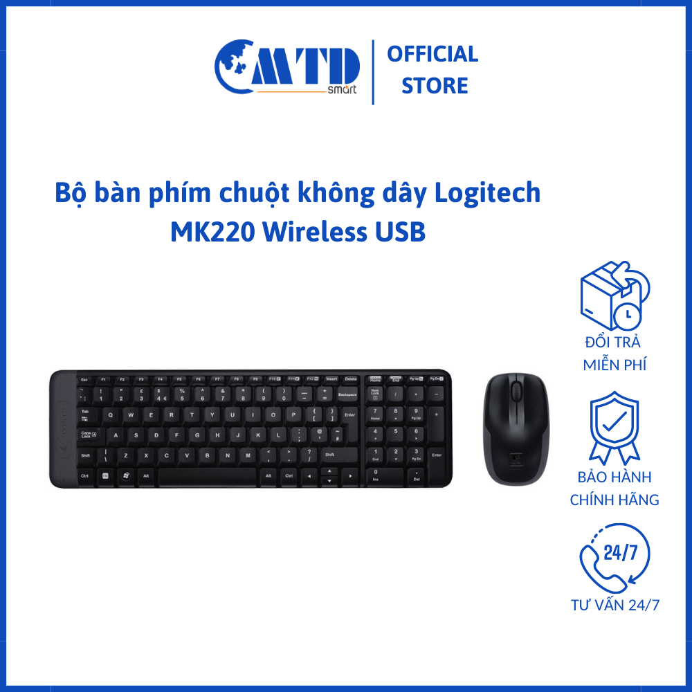 Bộ bàn phím chuột không dây Logitech MK220 Wireless USB – Bảo hành 12 Tháng