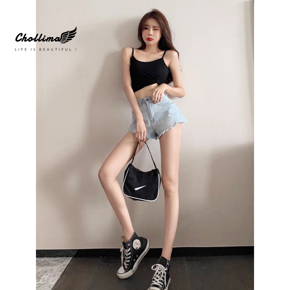 Quần short jeans nữ Chollima tua lai rách xanh trắng QS029 ulzzang phong cách hàn quốc trẻ trung năng động