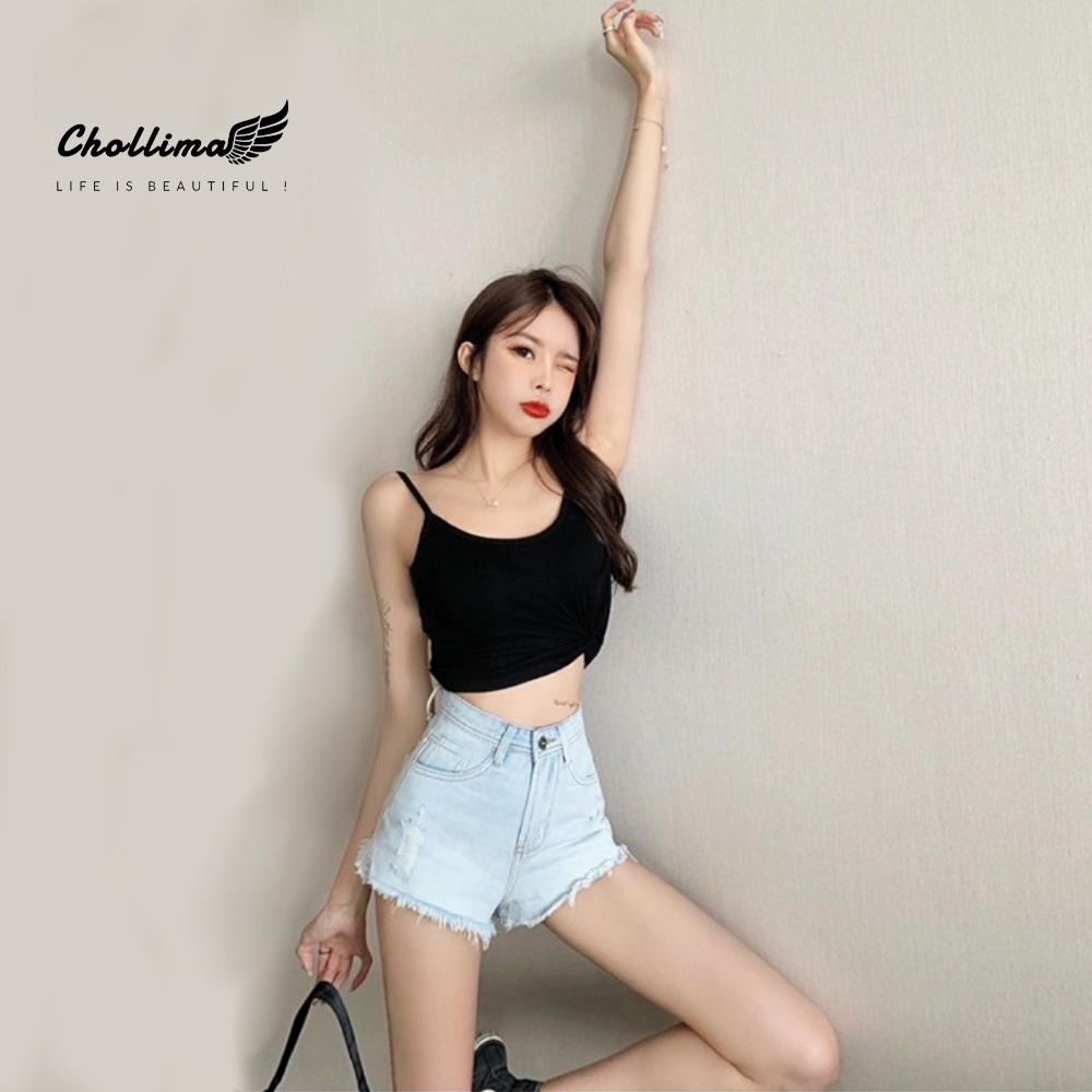 Quần short jeans nữ Chollima tua lai rách xanh trắng QS029 ulzzang phong cách hàn quốc trẻ trung năng động