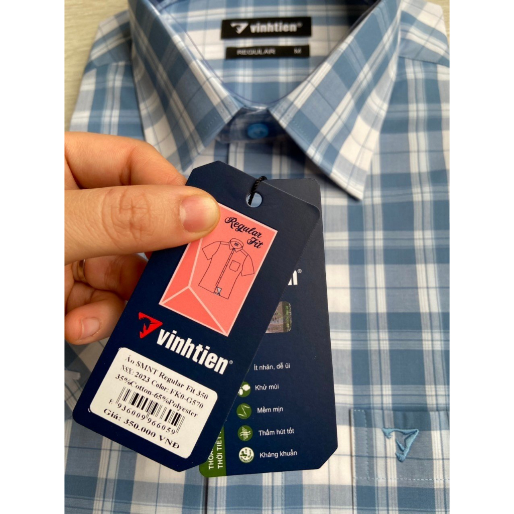 Áo Sơ Mi Ngắn Tay Cotton Dáng Regular- Vạt Ngang Vĩnh Tiến G570