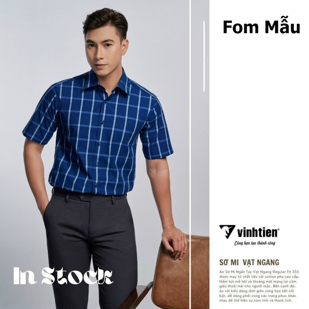Áo Sơ Mi Ngắn Tay Cotton Dáng Regular- Vạt Ngang Vĩnh Tiến G570