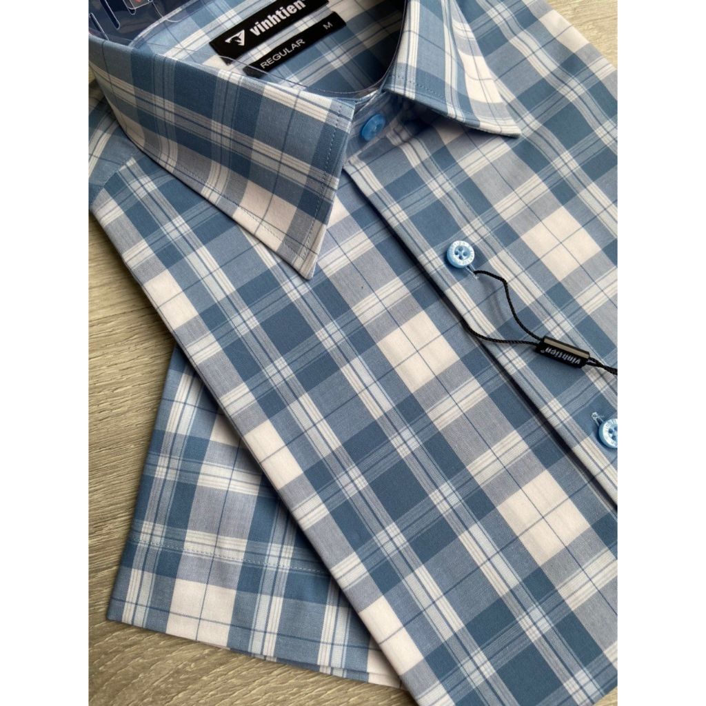 Áo Sơ Mi Ngắn Tay Cotton Dáng Regular- Vạt Ngang Vĩnh Tiến G570