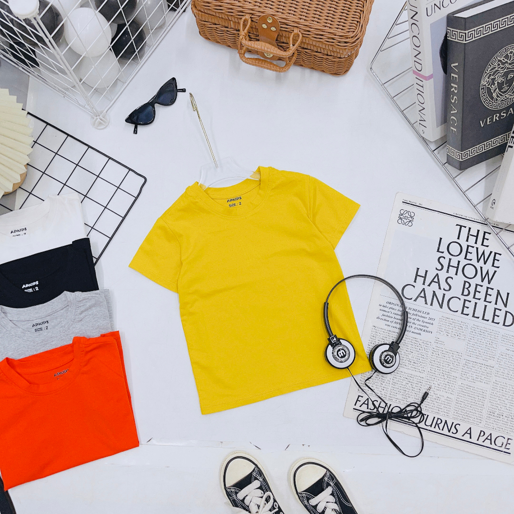 Áo Phông Trơn Ngắn Tay Cho Bé Trai Bé Gái, Áo Phông Chất Cotton 100% Cho Trẻ Em Từ 1-10 tuổi