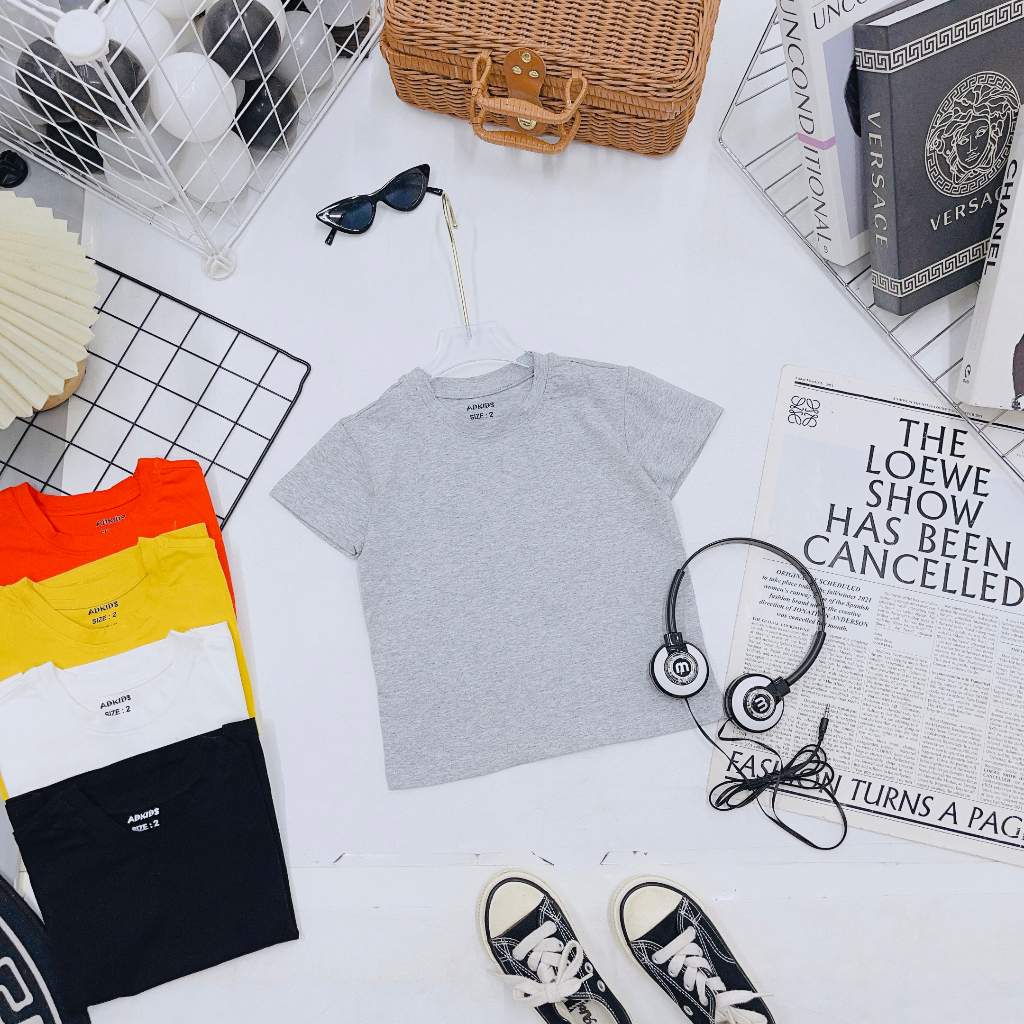 Áo Phông Trơn Ngắn Tay Cho Bé Trai Bé Gái, Áo Phông Chất Cotton 100% Cho Trẻ Em Từ 1-10 tuổi