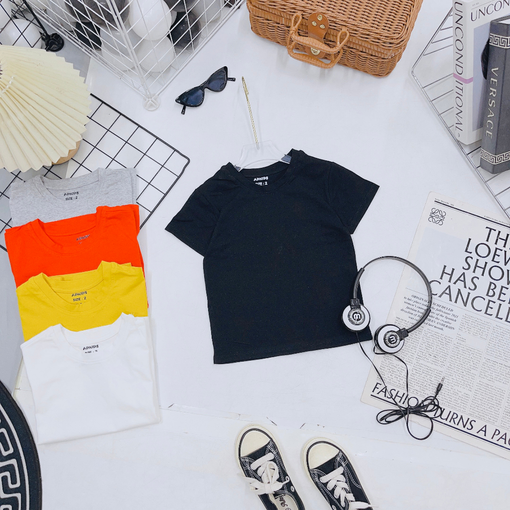 Áo Phông Trơn Ngắn Tay Cho Bé Trai Bé Gái, Áo Phông Chất Cotton 100% Cho Trẻ Em Từ 1-10 tuổi