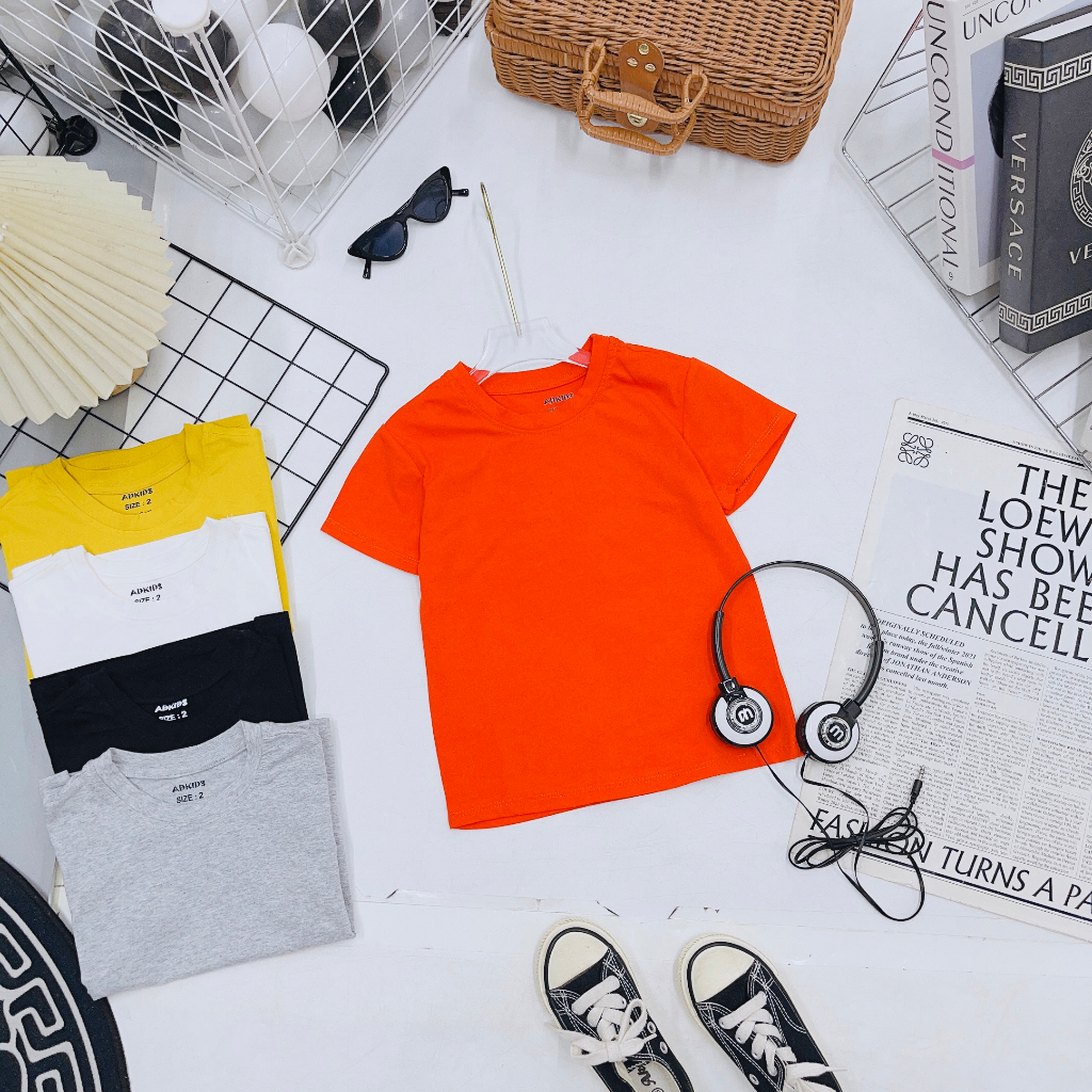 Áo Phông Trơn Ngắn Tay Cho Bé Trai Bé Gái, Áo Phông Chất Cotton 100% Cho Trẻ Em Từ 1-10 tuổi