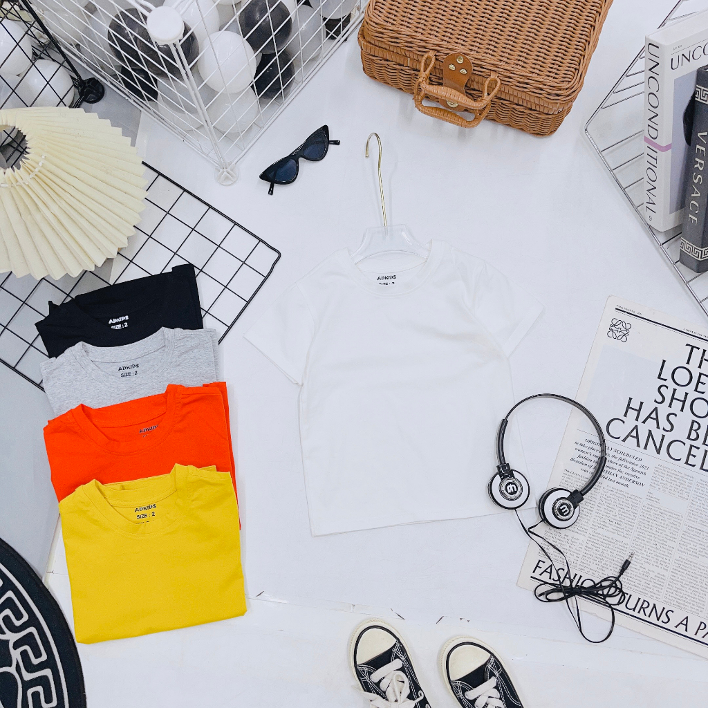 Áo Phông Trơn Ngắn Tay Cho Bé Trai Bé Gái, Áo Phông Chất Cotton 100% Cho Trẻ Em Từ 1-10 tuổi