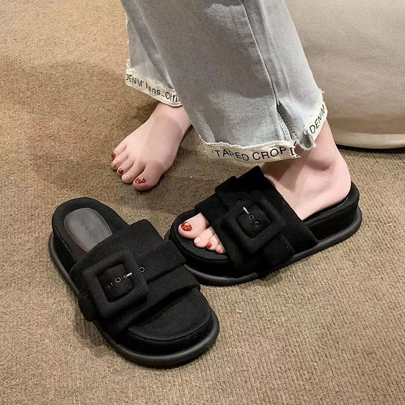 Dép bánh mì dép thời trang hở mũi có khóa vuông