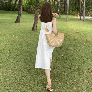 Đầm nữ, Váy Cổ Yếm Dáng Suông hở lưng buộc dây, Váy Maxi đi biển