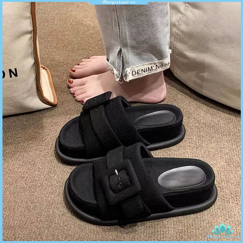 Dép Sandal Nữ Một Từ Hở Hang Kéo Đáy Dày Thoải Mái