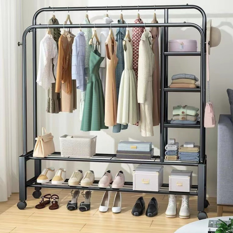 Giá kệ khung treo quần áo 2 tầng 2 ngăn để giày có móc treo mũ chất liệu thép không rỉ bảo hánh 12 tháng 1 đổi 1