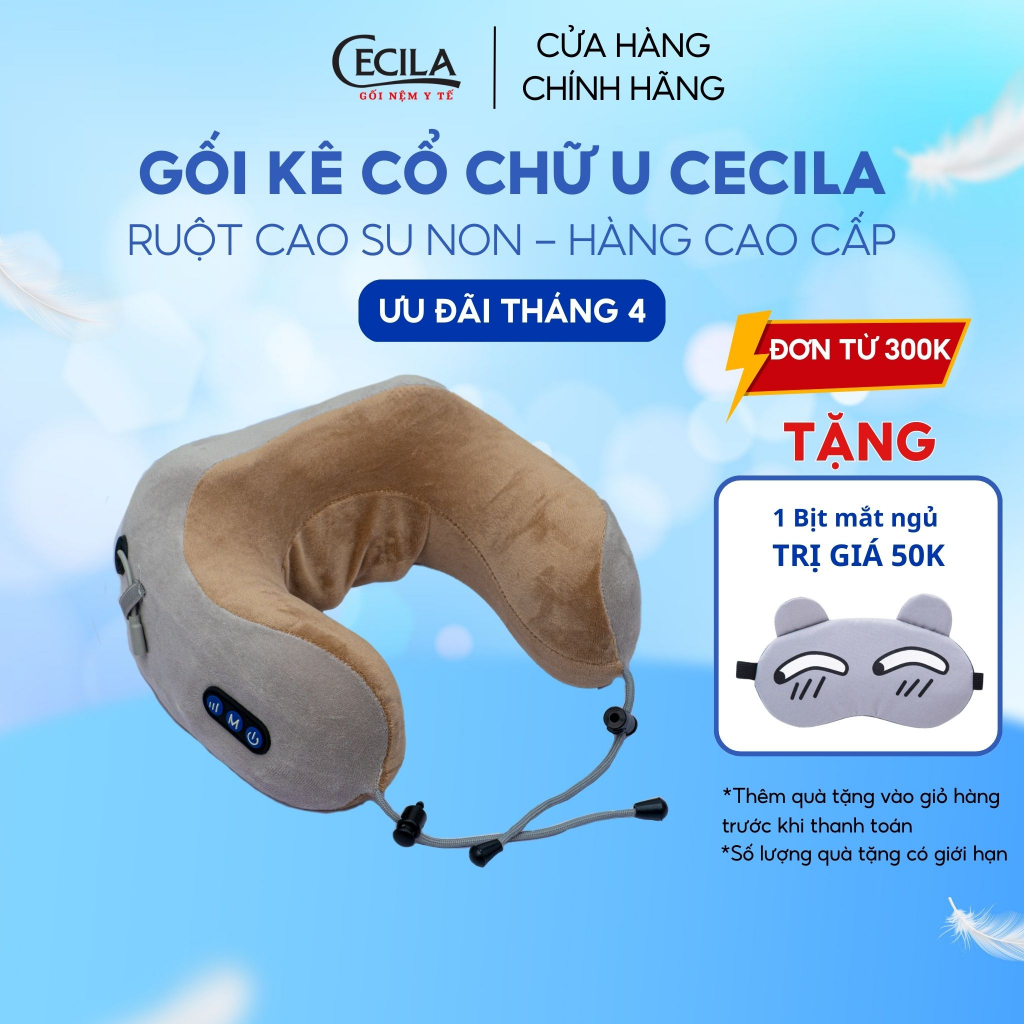 Gối kê cổ chữ U CECILA cao su non tiện dùng trong văn phòng hoặc đi tầu xe, đi du lịch