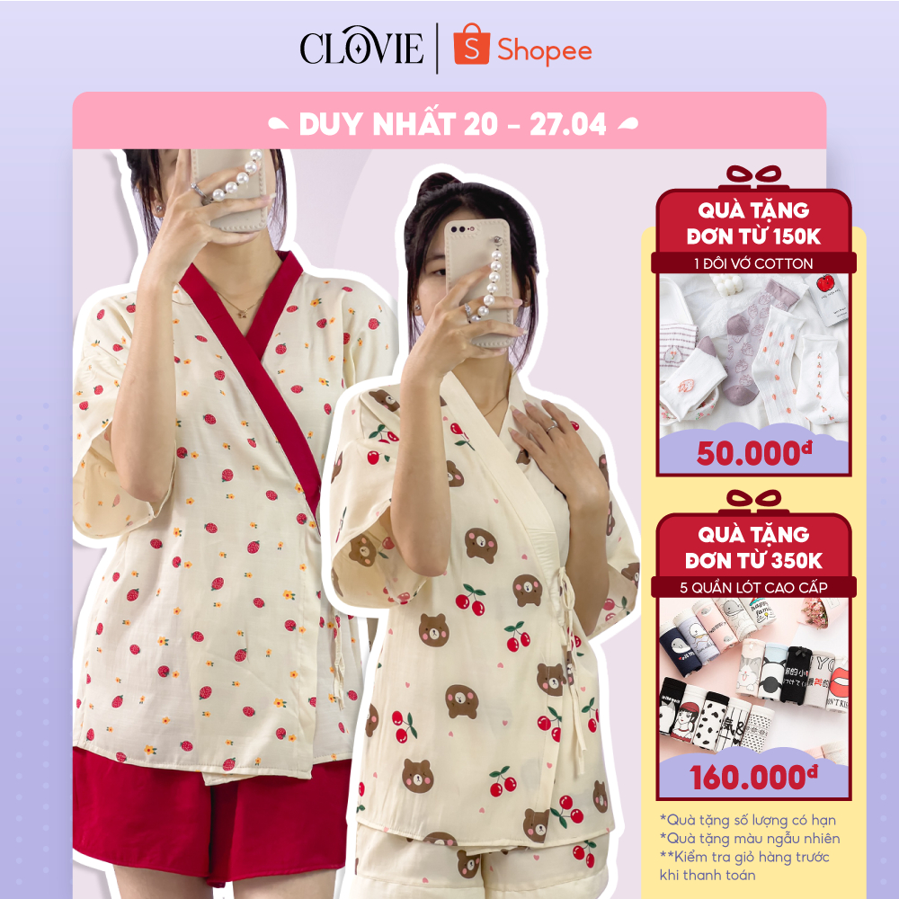Đồ ngủ mặc nhà, đồ pyjama nữ Kimono Freesize Clovie