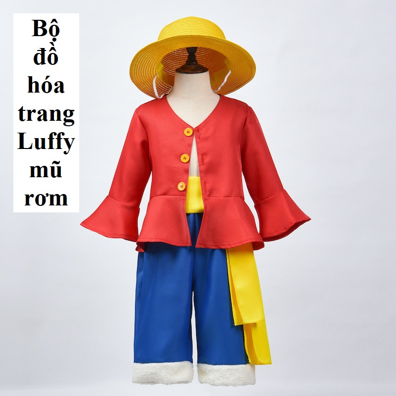 (Có sẵn) Trang phục hóa trang Luffy mũ rơm trong Đảo Hải Tặc One piece kèm nón dành cho trẻ em