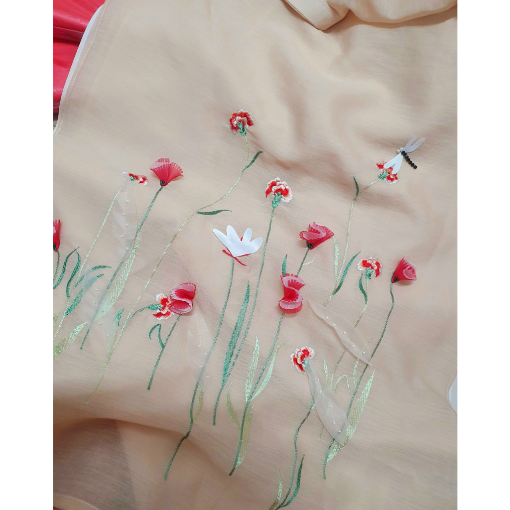 Áo dài cách tân nữ dáng xuông đính kết chất liệu tơ organza cao cấp - Xưởng may Áo dài HQ - HQ18