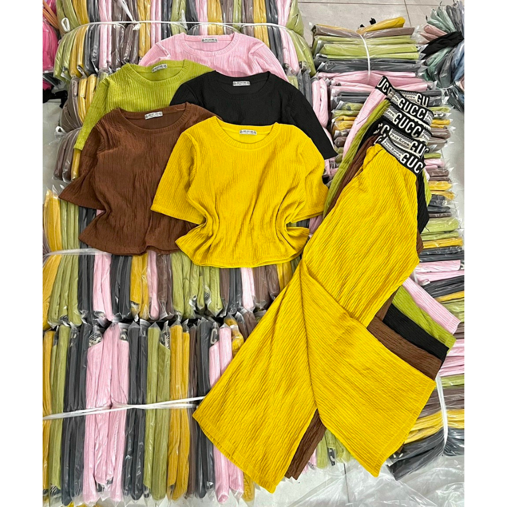 Set Bộ Áo croptop quần đai thun xịn free size <58kg