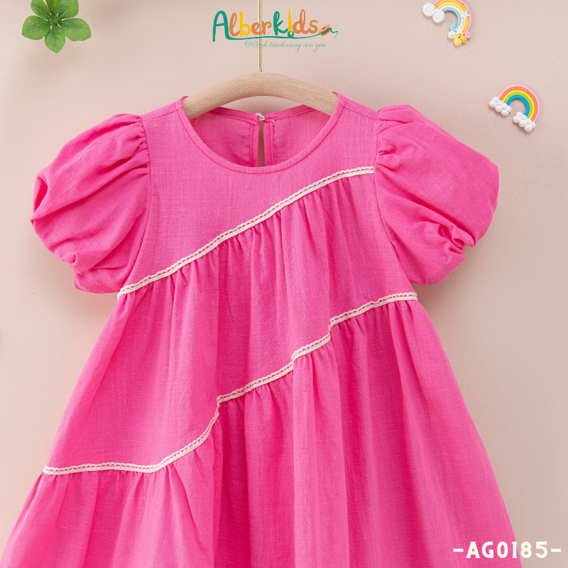 Váy bé gái Alber kids hồng phối ren cho bé 2, 3, 4, 5, 6, 7, 8, 9, 10, 11 tuổi