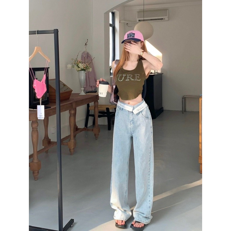QUẦN JEAN ỐNG RỘNG CẠP BẺ MÀU XANH BASIC SIÊU HOT M9