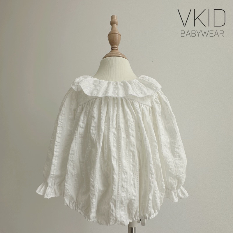 V14 Bodysuit Vkid Jasmine dài tay cổ bèo tiểu thư xinh xắn cho bé gái, chất thô cotton mềm mát size 5-13kg