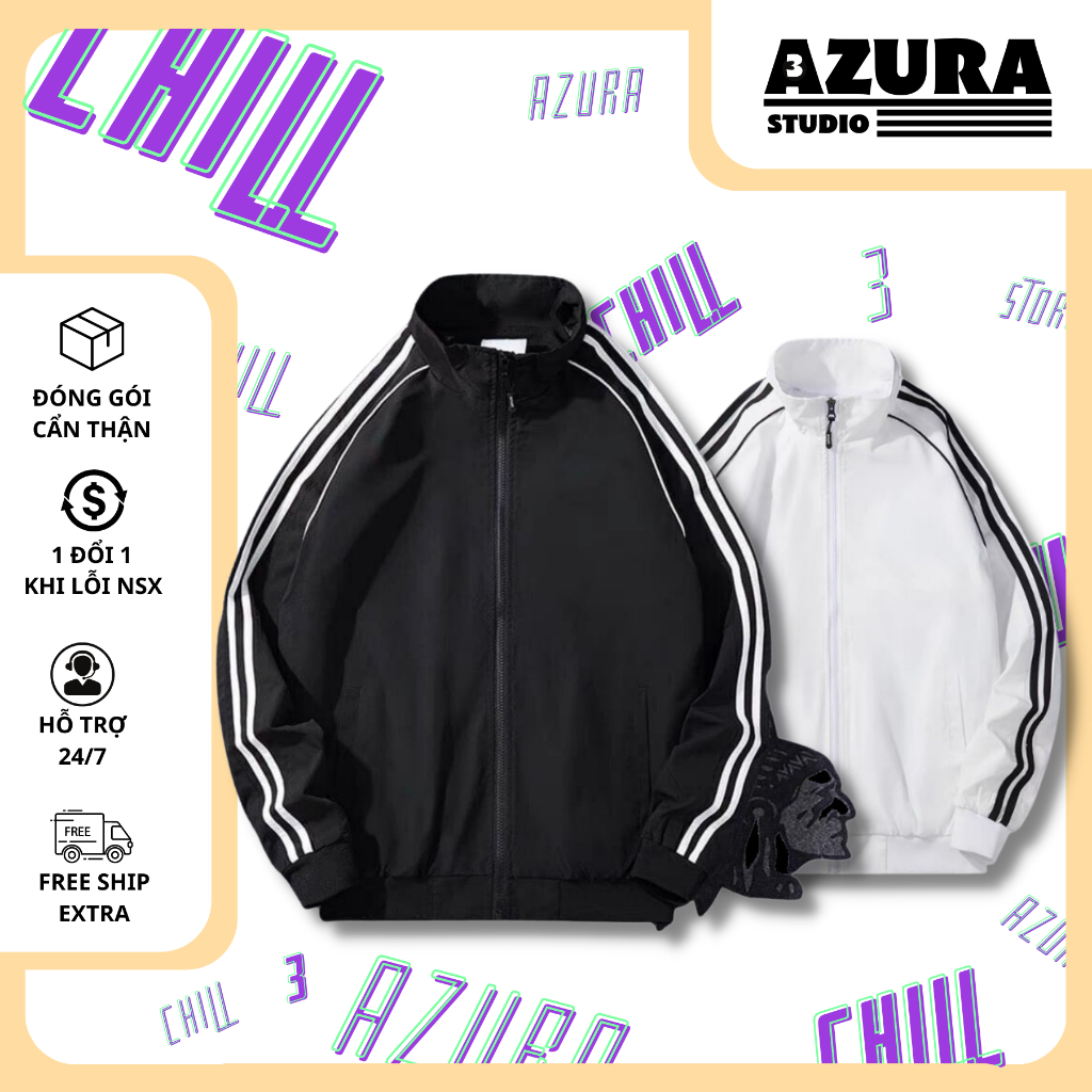 ÁO KHOÁC DÙ NAM NỮ 2 LỚP KHÔNG NÓN CHẠY SỌC CÁNH TAY SIÊU ĐẸP(CÓ SẴN) - Azura Store