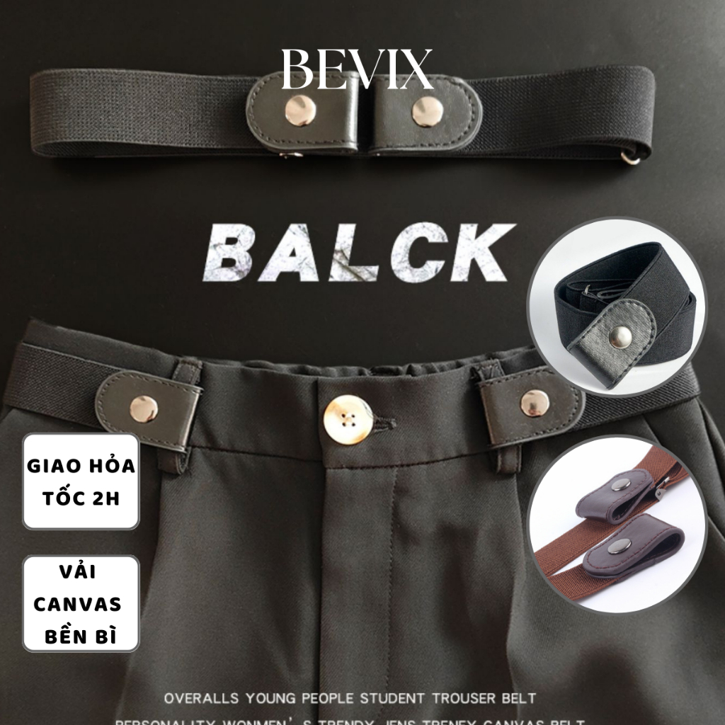 Thắt lưng dây nịt thun co giãn BEVIX có nút cài cúc bấm 2 bên phối hợp da - Thắt Lưng Co Giãn