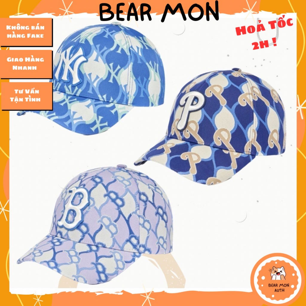 Mũ Lưỡi Trai MLB Gail monogram structure ballcap Philadelphia Phillies 3Acpm063N Màu tím xanh dương xanh biển