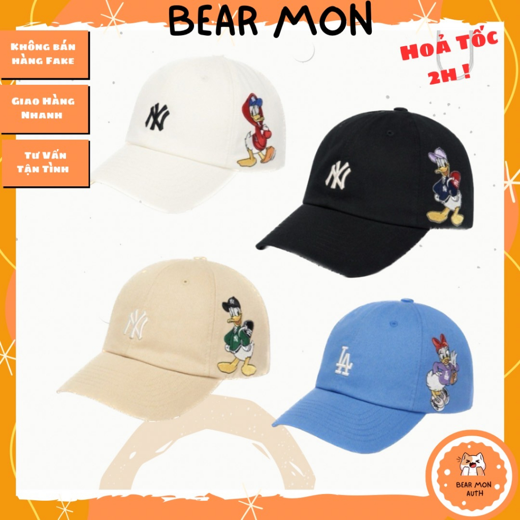 Mũ Lưỡi Trai MLB x Disney Donald Duck Unstructured Ballcap New York Yankees 3Acpd011N Thêu vịt màu đen trắng kem xanh