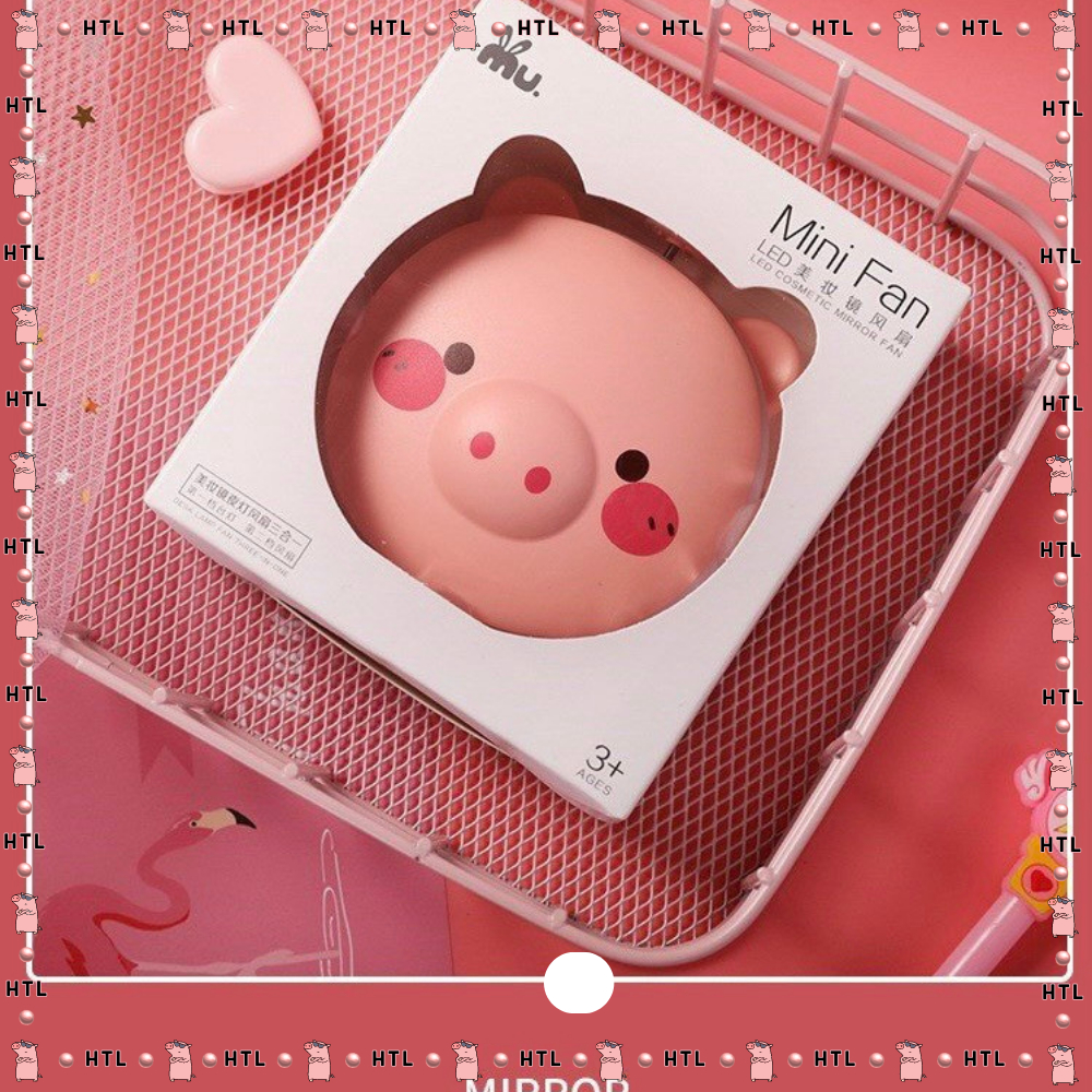 Quạt Gương Heo Hồng Mini Đèn Led Trang Điểm Selfie Đầu Sạc Bằng USB