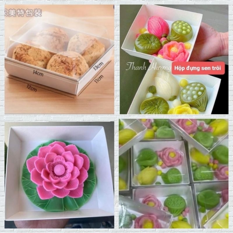 Set 50 hộp giấy kraft E1413 vuông nắp trong đựng bánh gato, bánh thạch rau câu, bánh hoa sen