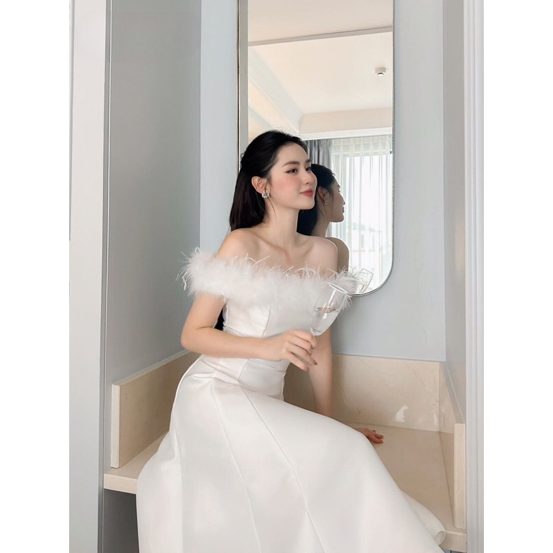 (sỉ lẻ váy thiết kế) váy tafta đinh lông vũ cao cấp