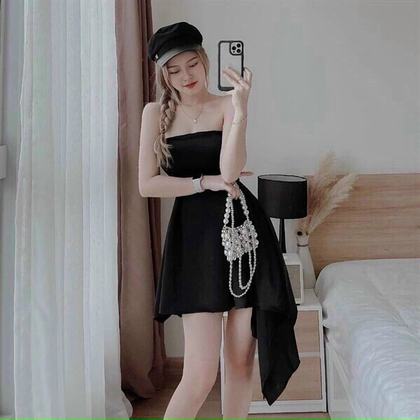 ĐẦM CÚP NGỰC ĐEN TÀ XÉO ĐEN SEXY CÁ TÍNH ,ĐẦM DỰ TIỆC