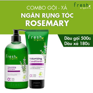 Combo Dầu gội dầu xả Fresh Organic Rosemary Chống gãy rụng tóc, Dầu gội 500g + Dầu xả 180g