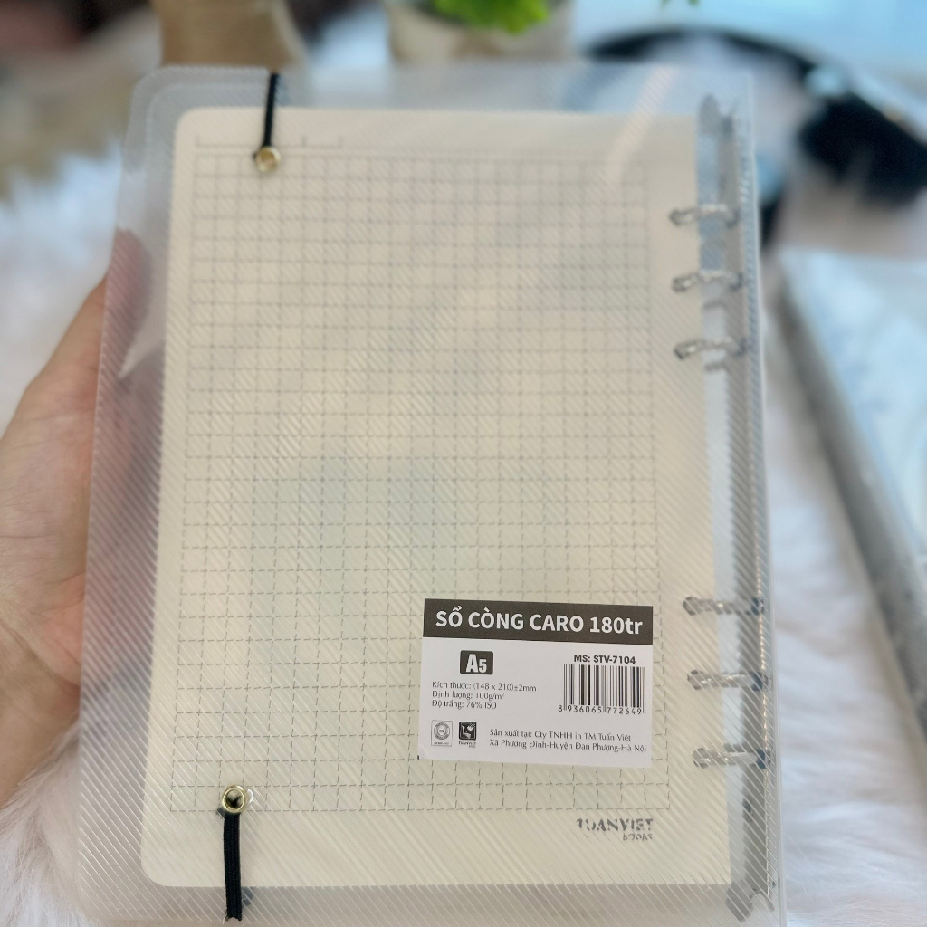 Sổ Còng Sắt A5 Caro Binder File nhựa 180 trang TUANVIETBOOKS - Giấy refill