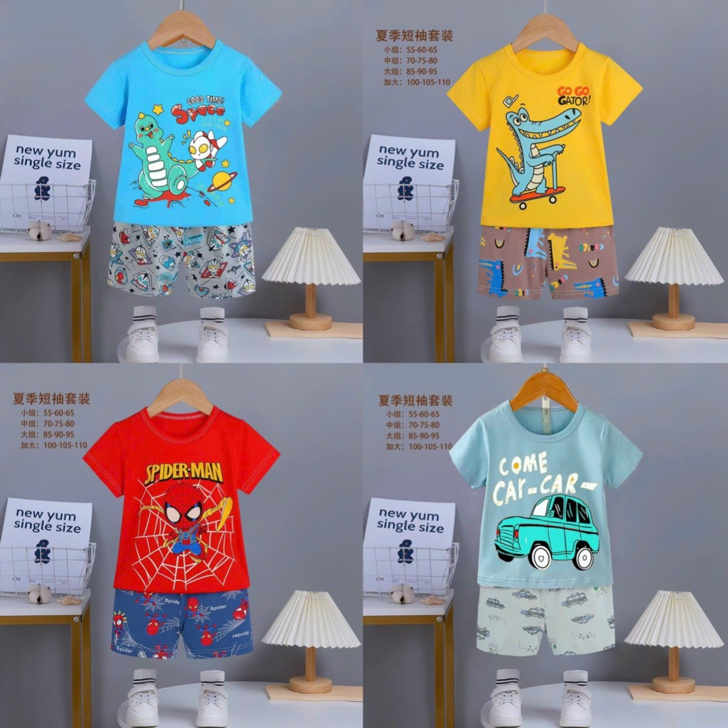 Bộ quần áo trẻ em - Bộ cotton cộc tay xuất Hàn cho bé trai