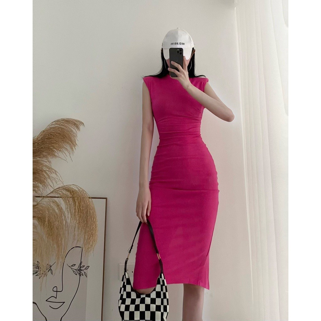 đầm body chất tăm mịn đẹp dáng dài khóa kéo lưng có đệm vai xịn xò