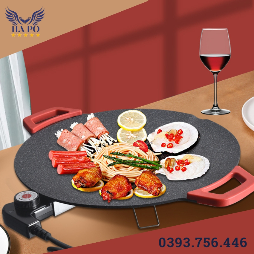Chảo Đá Nướng Điện Men NHẬT BẢN chống dính, chảo đá Nướng Thịt BBQ không cần dầu