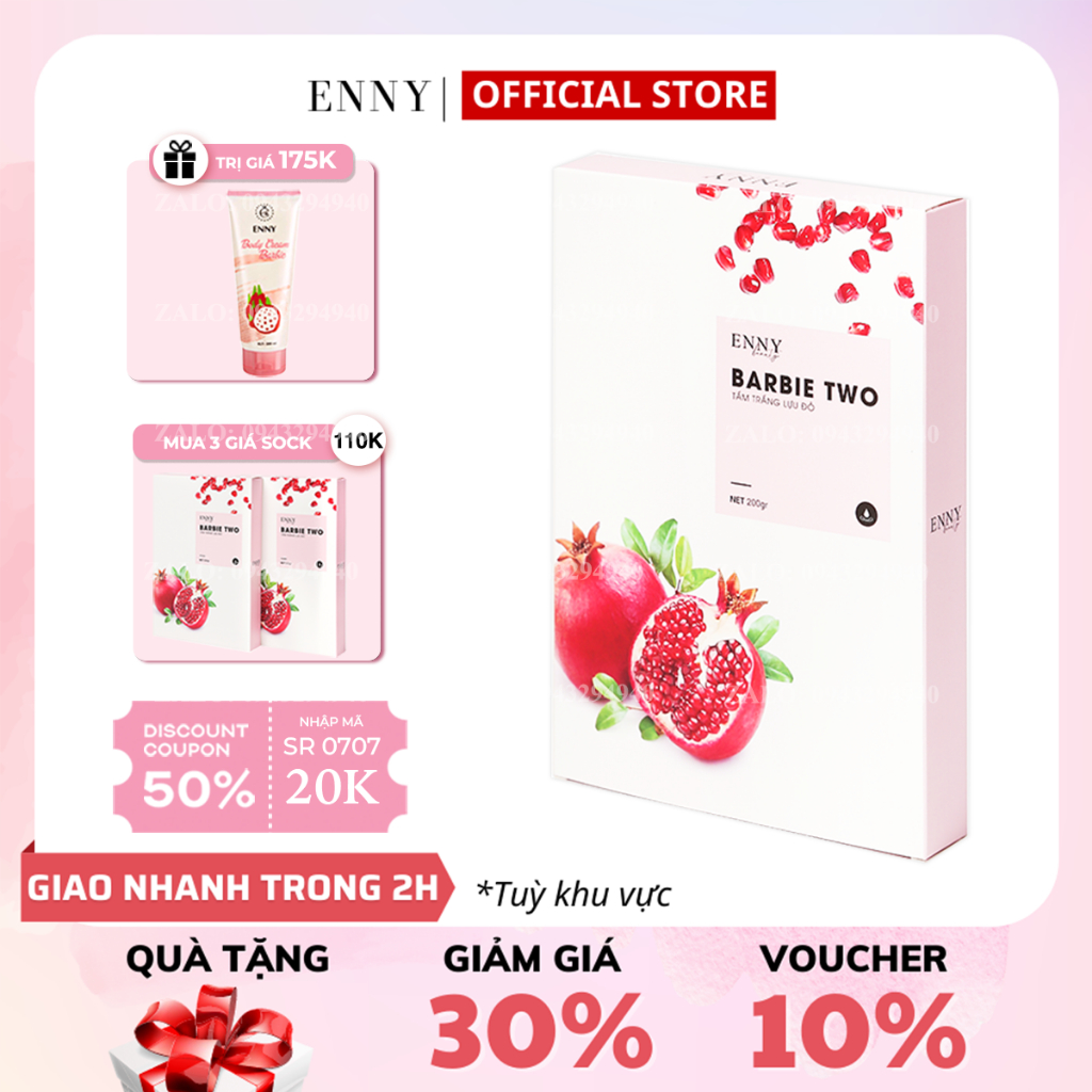 Tắm Trắng Barbie Body ENCOS Lựu Đỏ Toàn Thân Dưỡng Trắng Da Cấp Tốc Từ Lần Đầu Sử Dụng 100 Gram