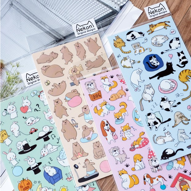 Sticker, nhãn dán NEKONI Nhật Bản Gấu Nâu Lười Biếng, Thỏ Trắng Lanh Lợi và Chó Shiba NEVERLAND