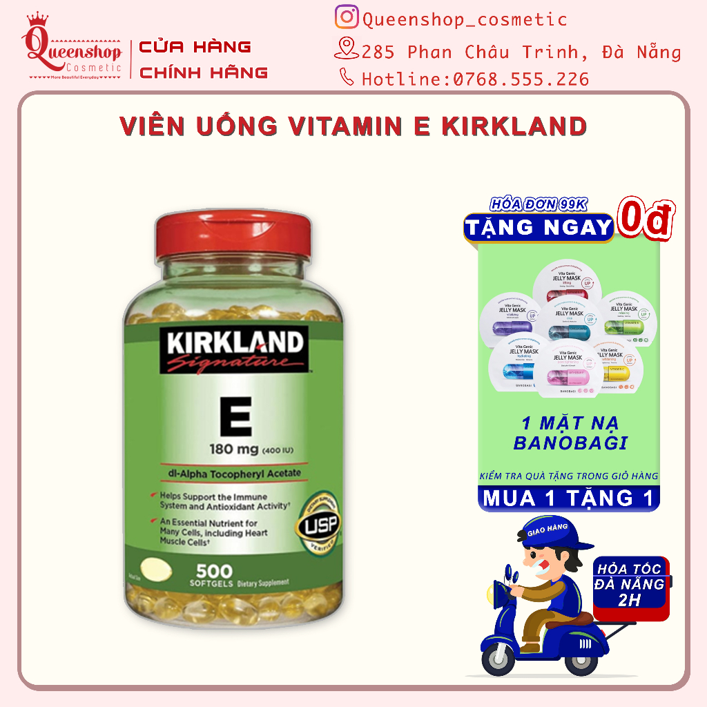 Vitamin e Kirkland 500 viên - Viên uống trắng da Vitamin e 400 Mỹ hỗ trợ làm đẹp da - Queenshop cosmetic