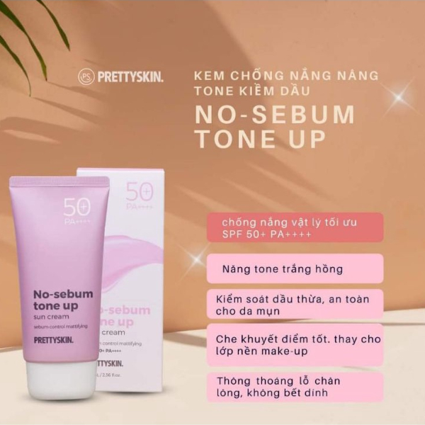 Kem Chống Nắng Da Dầu Mụn Pretty Skin 70g - Kcn No sebum Tone Up Nâng Tone Trắng Hồng, Kiềm Dầu