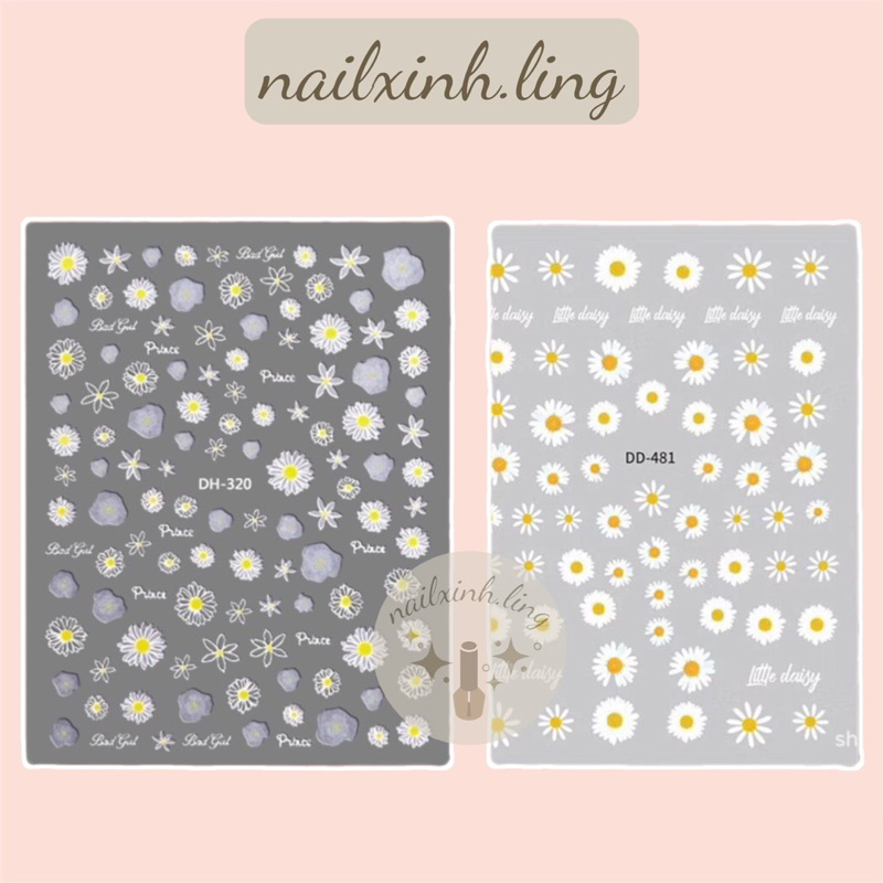 Miếng Dán Móng Sticker 3D Hoa Cúc, Bướm Trang Trí Móng