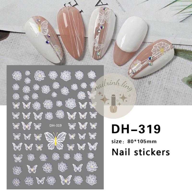 Miếng Dán Móng Sticker 3D Hoa Cúc, Bướm Trang Trí Móng
